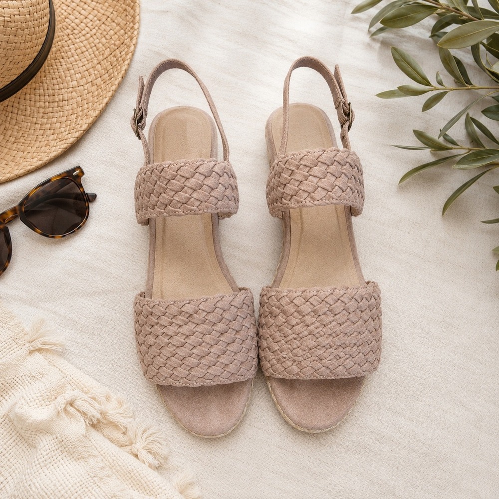 Bella Vita Mariella Almond Suede Braided Espadrille Wedge Sandals 9WW 51-3356